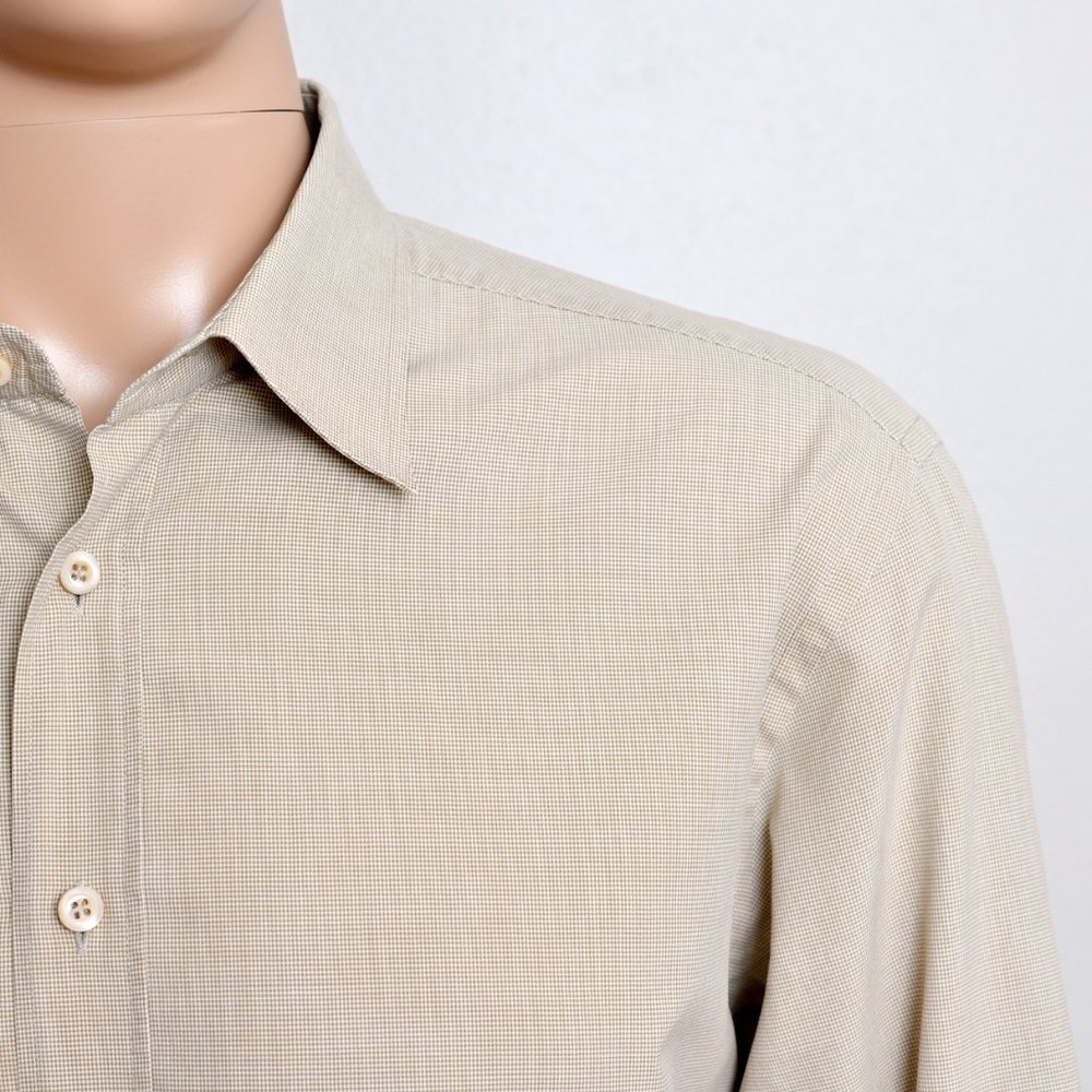 Prada Button Down Dress Shirt Tan Check